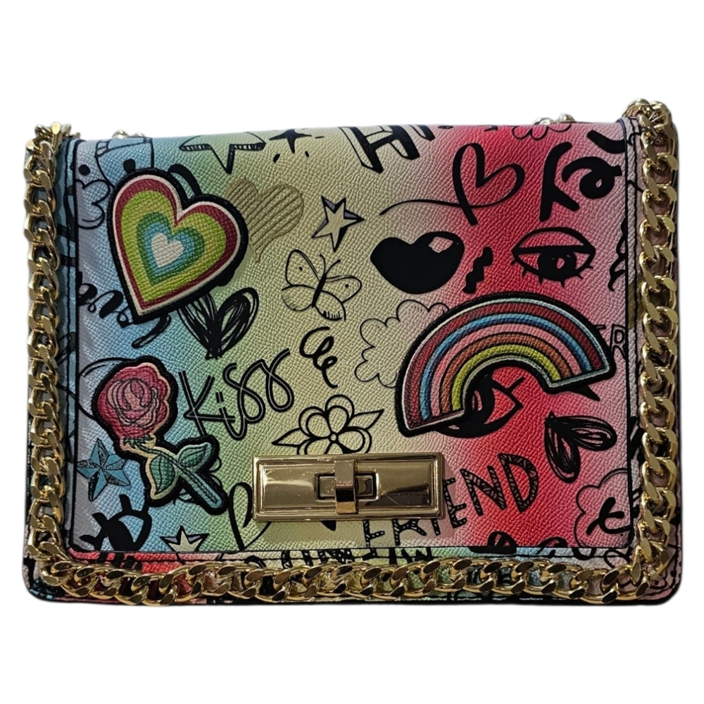 ALDO Ciladda Colorful Graphic Crossbody Bag with Gold Adjustable Chain Strap
